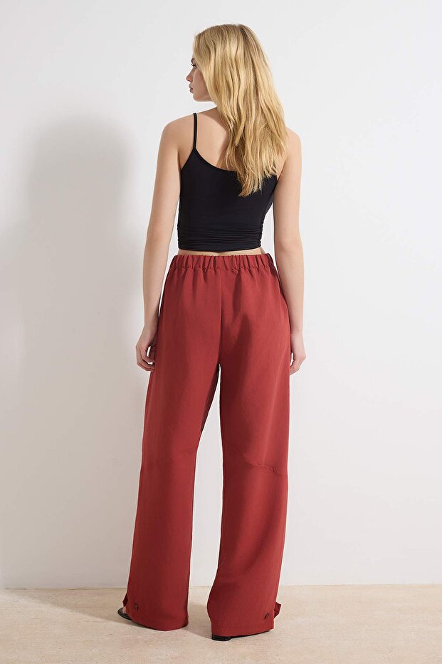 Kiremit Tensel Yumuşak Tuşeli Beli Lastikli Wide Leg/Geniş Paça Pantolon TWOSS26PL00055 - 4