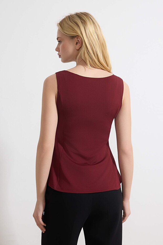 Bordo Peplum Fitted/Vücuda Oturan Örme Bluz TWOSS25BZ00265 - 4