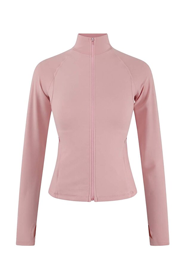 Pembe Fırçalı Soft Kumaş Baş Parmak Delikli Örme Spor Ceket THMAW26SK00012 - 5