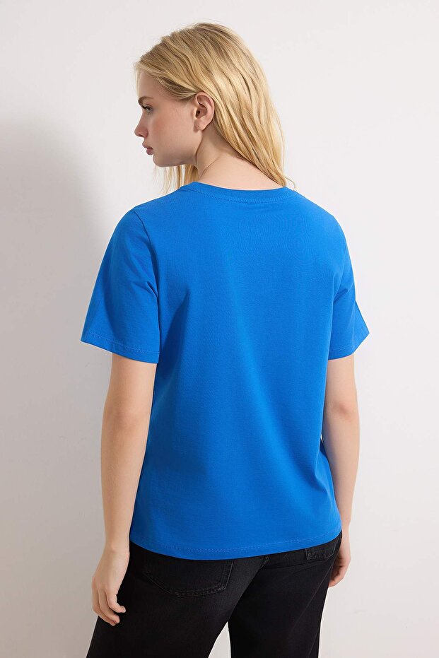 Saks %100 Pamuk Basic Bisiklet Yaka Örme T-Shirt TWOSS23TS00000 - 4