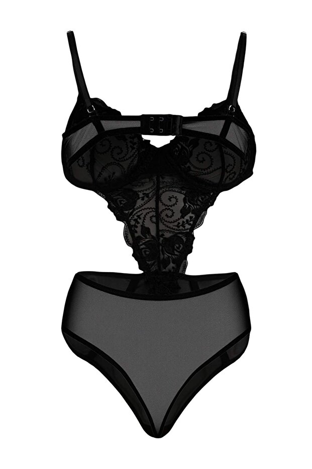 Siyah Dantel/Tül Fitted Body THMSS26BD00002 - 4