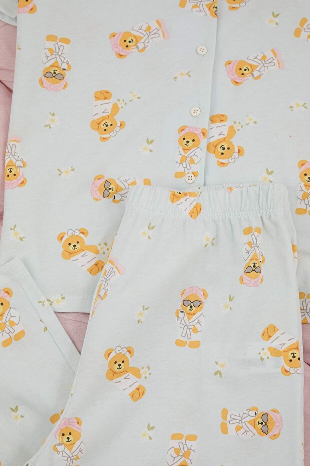 Teen Mavi %100 Pamuklu Ayıcık Desenli Örme Pijama Takımı THMSS26PT00025 - 8