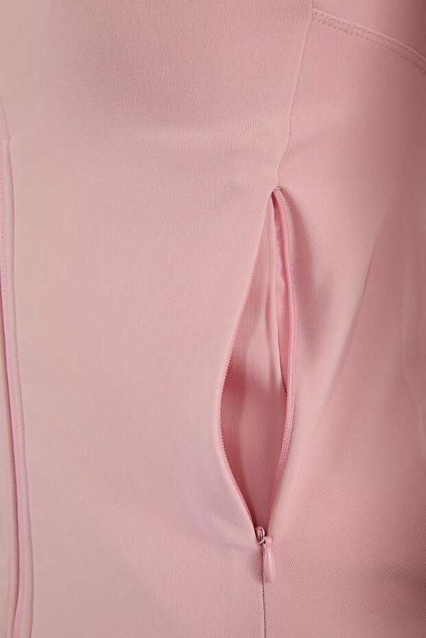 Pembe Fırçalı Soft Kumaş Baş Parmak Delikli Örme Spor Ceket THMAW26SK00012 - 6
