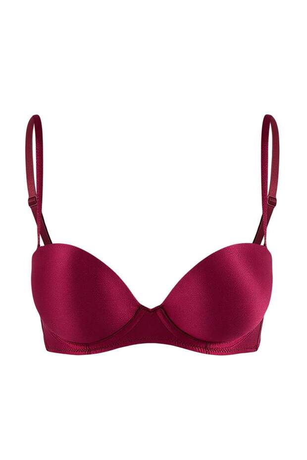 Koyu Vişne İp Askılı Ekstra Dolgulu/Push-Up Balconette Örme Sütyen THMAW21SU0058 - 2