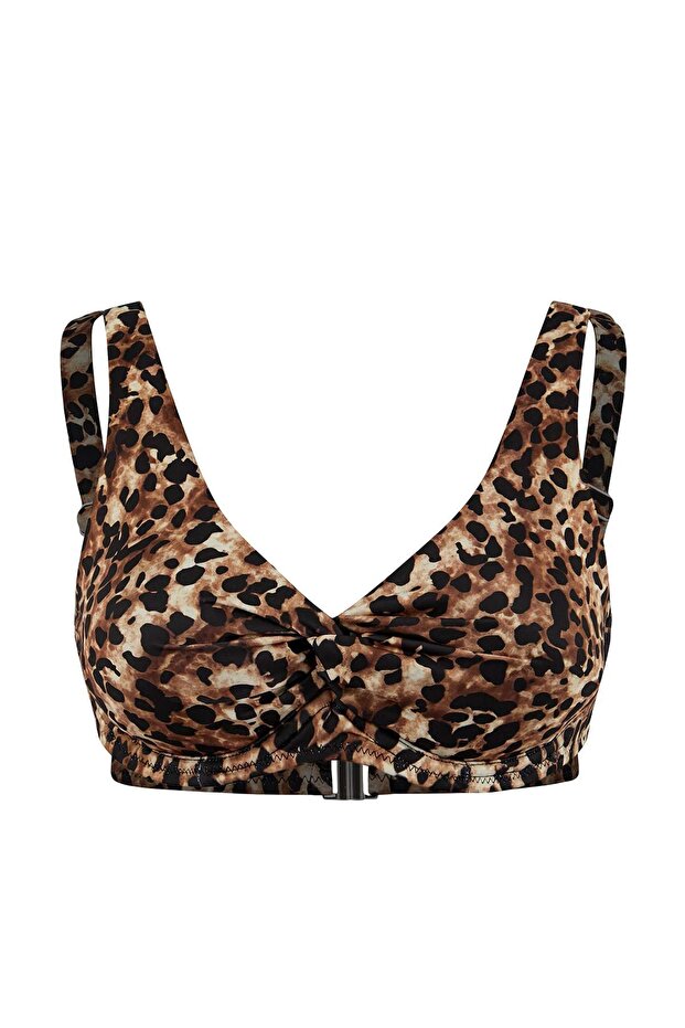بيكيني علوي مزين بنقشة الفهد ومزين برباط مثلث الشكل TBESS26BU00003 - 5