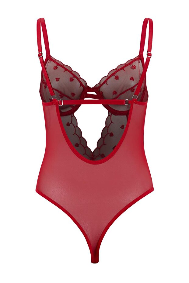 Kırmızı Tül Kalpli Kapsız Body THMSS26BD00019 - 3