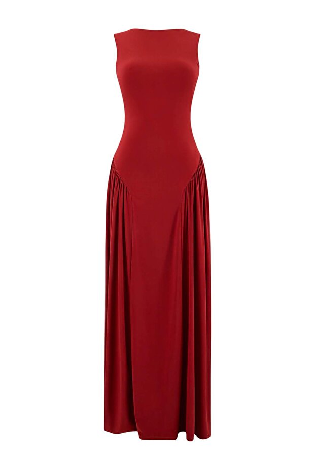 Kiremit Sırt Detaylı Örme Maxi Abiye & Mezuniyet Elbisesi TPRSS26AE00030 - 5