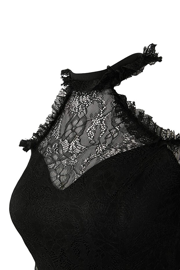 Siyah Dantel Maxi Abiye & Mezuniyet Elbisesi TPRSS26AE00028 - 6