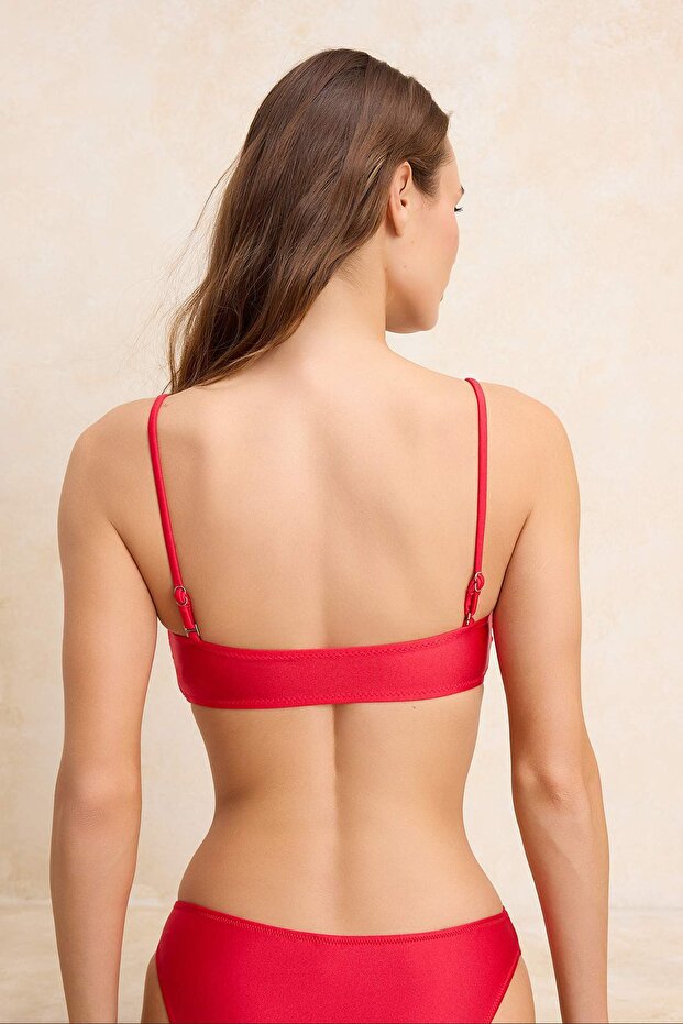 Kırmızı Straplez Drapeli Kaplı Bikini Üstü TBESS26BU00010 - 3