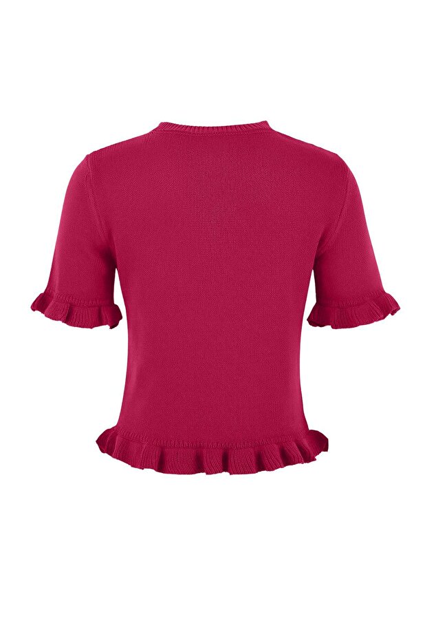 Limited Edition Fuşya Fırfır Detaylı Bisiklet Yaka Triko Bluz TWOSS26BZ00135 - 10