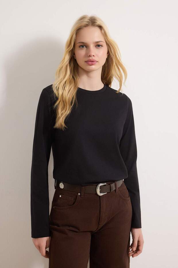 Siyah-Beyaz 2'li Paket Bisiklet Yaka Regular/Normal Kesim Örme T-Shirt TWOAW25TS00001 - 3