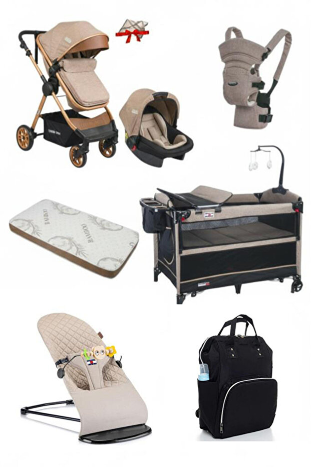 Calvin Baby 8 Parça Lüks Çeyiz Seti Travel Sistem Bebek Arabası,AnneYanı,AnaKucağı,Yatak,Kanguru,Çanta,Yağmurluk