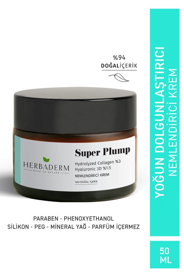Plumping, Anti-Wrinkle Moisturizing Cream Super Plump Hydrolyzed Collagen 3%+ Hyaluronic 3D 1.5% 94% Natural Content Herba701485