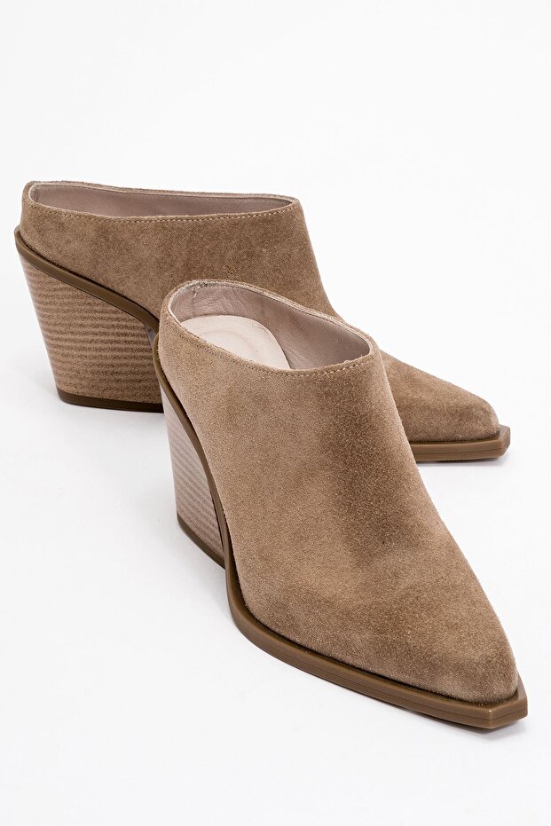 Vendy Women's Genuine Leather Western Slippers Taupe Suede