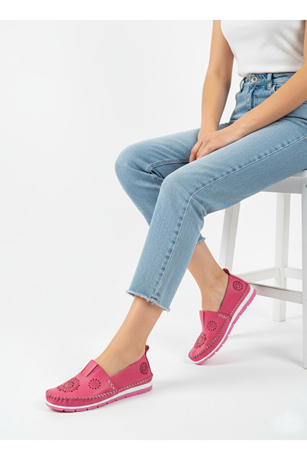 Genuine Leather Fuchsia Women's Leather Ballerinas Dp16-0065