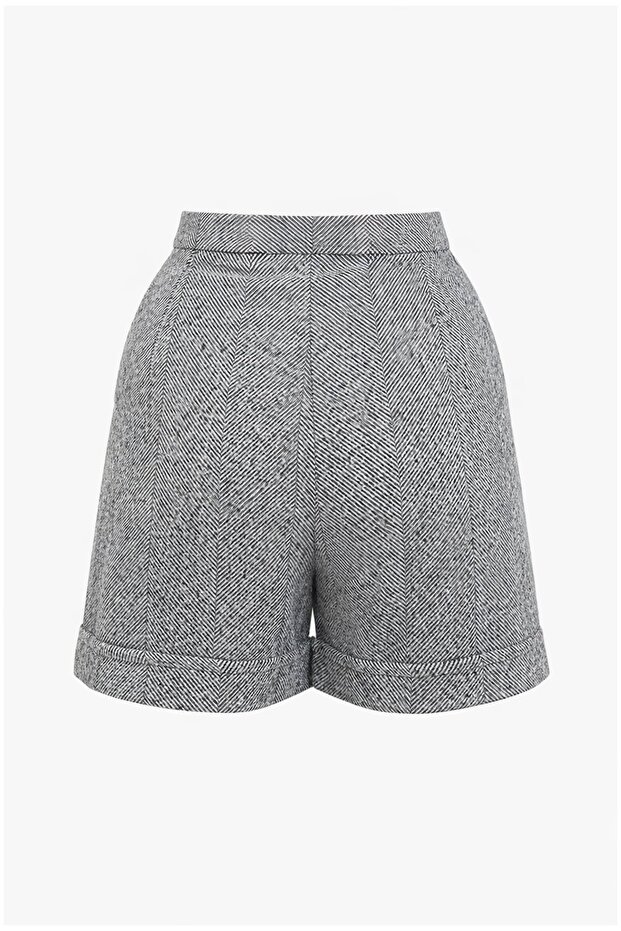 Gri Duble Paça Çift Cepli Kışlık Kaşe Şort - 4