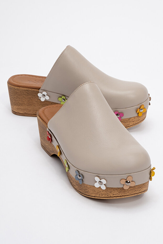 Karania Women's Genuine Leather Clogs Slippers Gray
