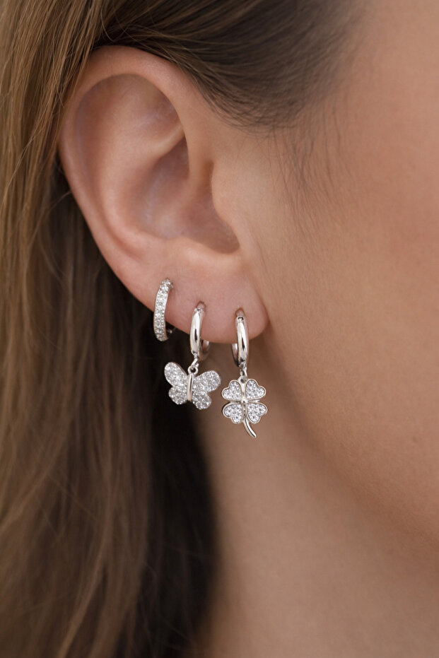 3lü Yonca Kelebek Küpe - 1