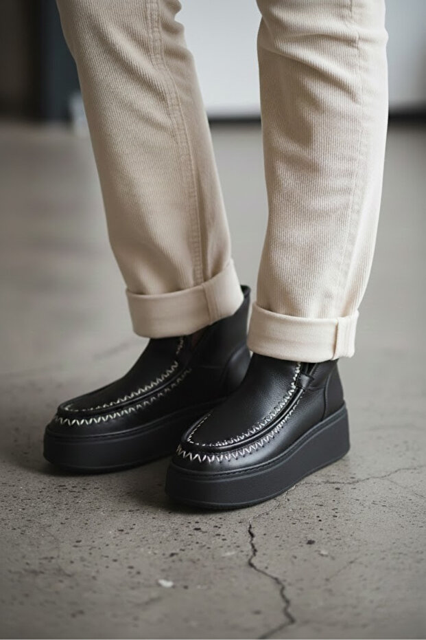 Düz Taban Hakiki Deri Kadın Bot - 1