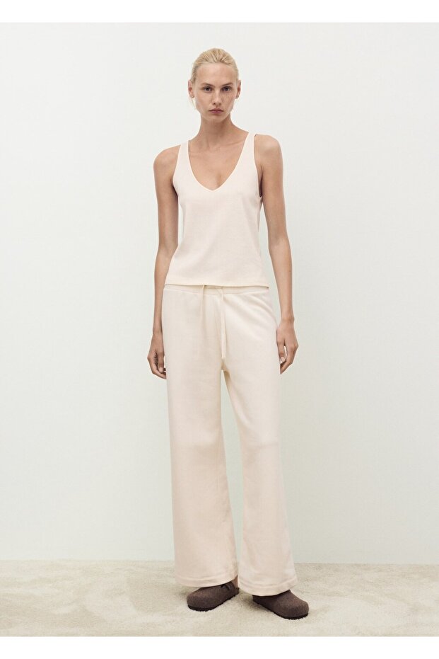 Pamuklu askılı V yaka bluz - 2