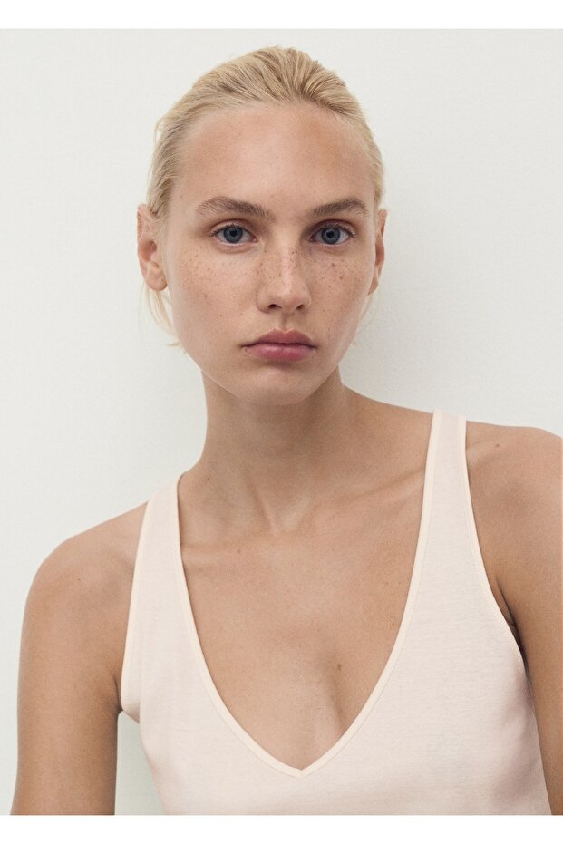 Pamuklu askılı V yaka bluz - 1