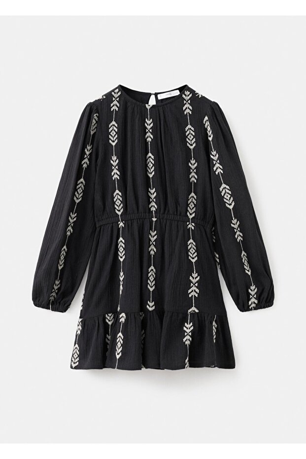 İşlemeli volanlı elbise - 1