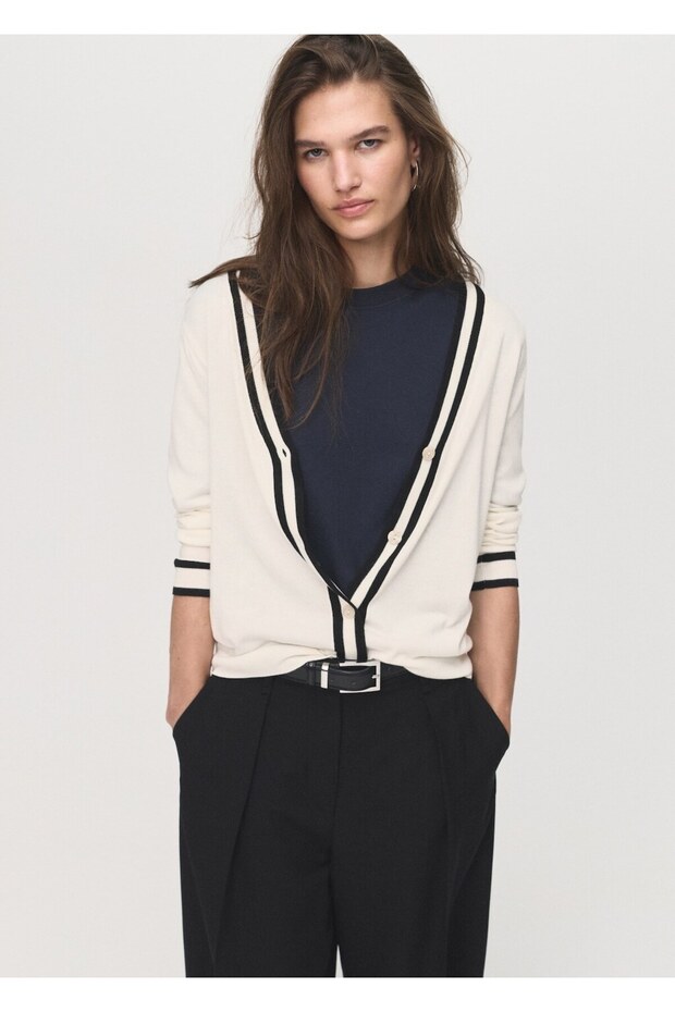 Kontrast çizgili hırka - 1