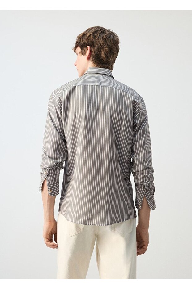 %100 lyocell çizgili regular fit gömlek - 4