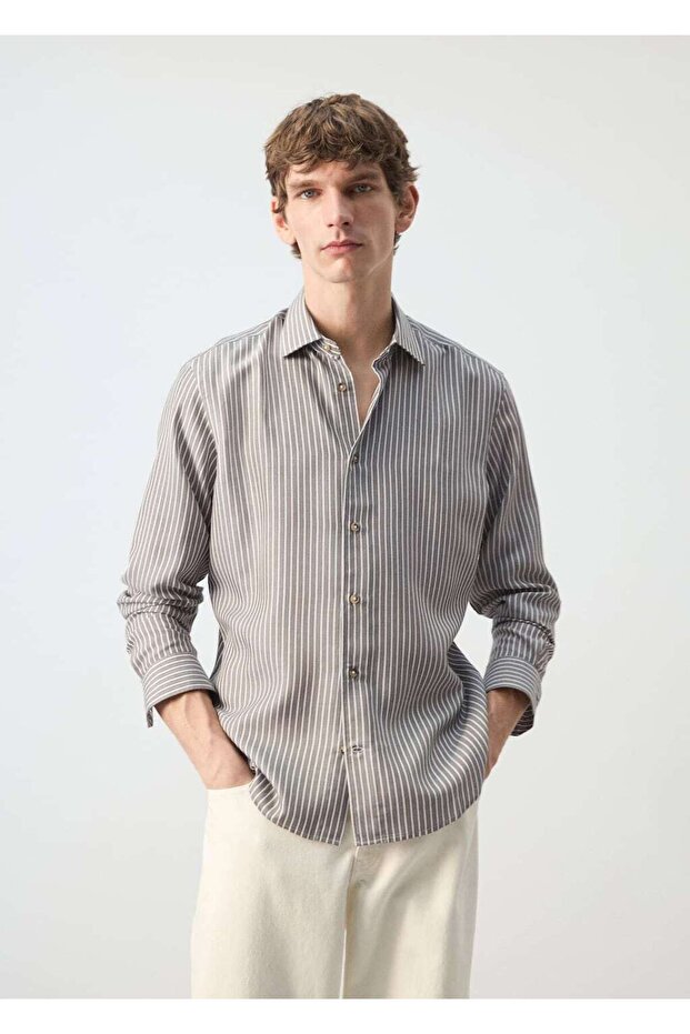 %100 lyocell çizgili regular fit gömlek - 1