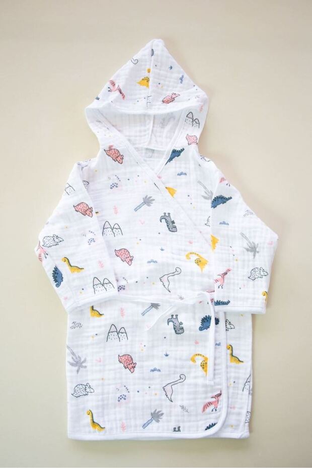 Muslin Baby Bathrobe Hooded Waist Tied