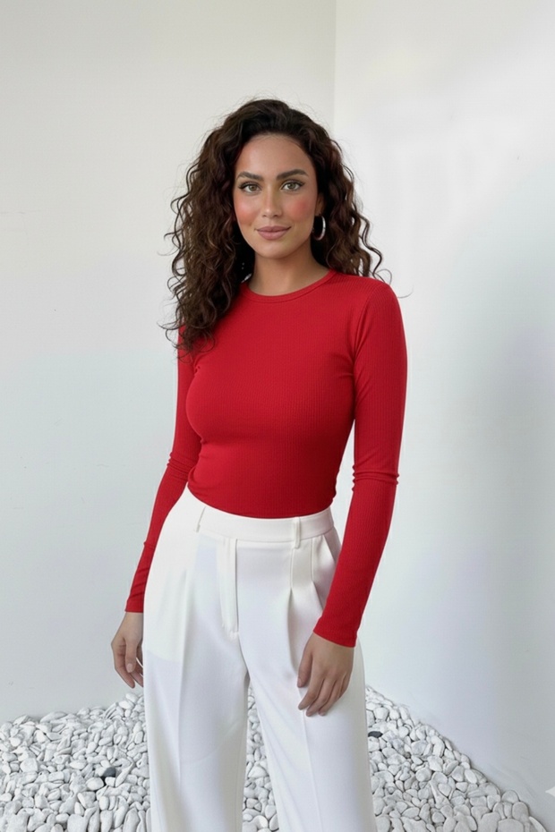 Crew Neck Basic Long Sleeve Bodysuit - 1