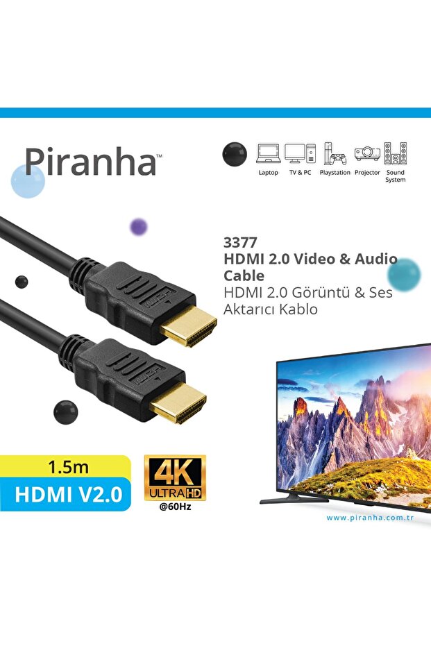 3377 HDMI Cable 1.5m 4K Ultra Hd 60Hz | HDMI 2.0 | 4K @60Hz | Audio & Video Transmission | Black