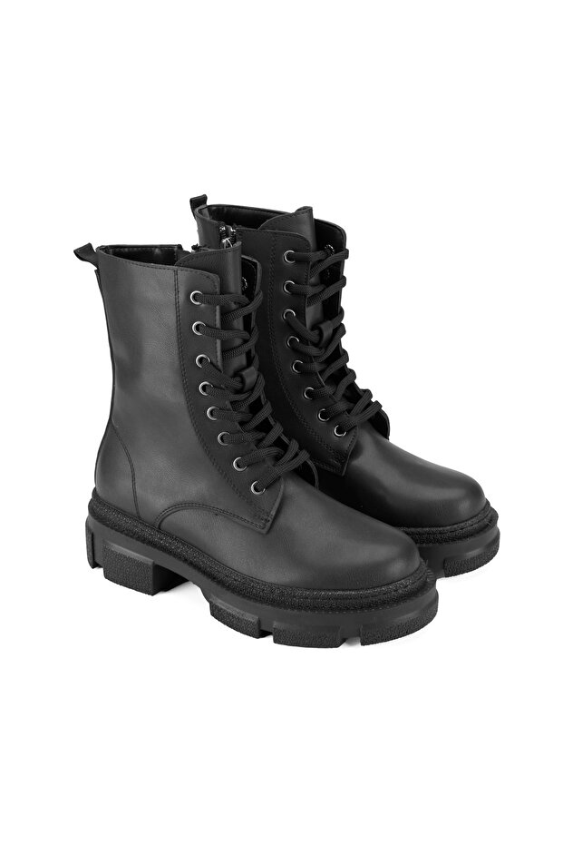 Kadın Siyah Fermuarlı Bot - 1