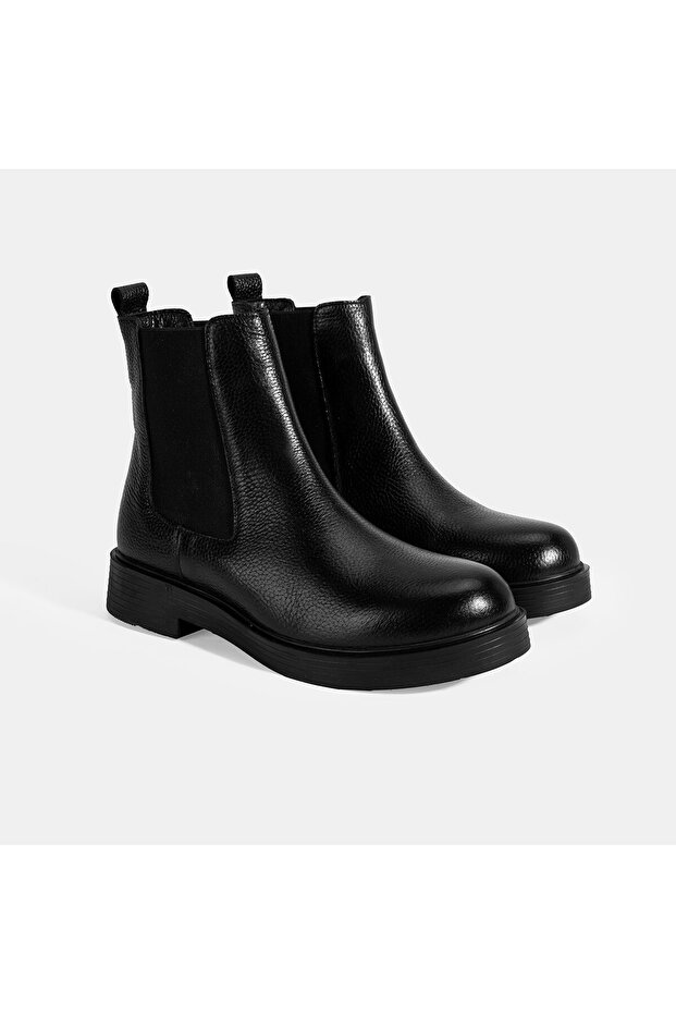 Women's Black Rubber Detailed Leather Boots