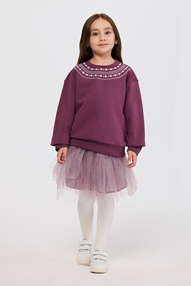 Girl's Embroidered Plum Sweatshirt