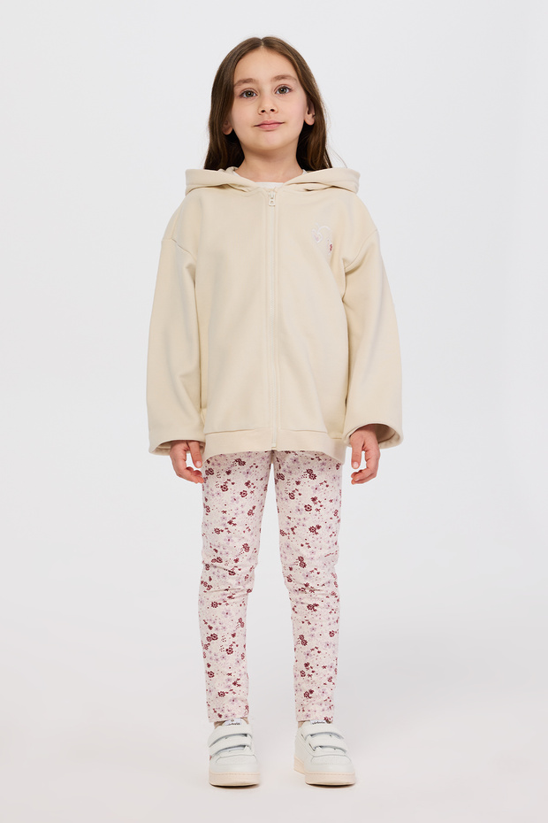 Girl's Zippered Heart Detailed Beige Sweatshirt