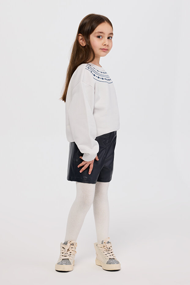 Girl's Leather Navy Blue Shorts