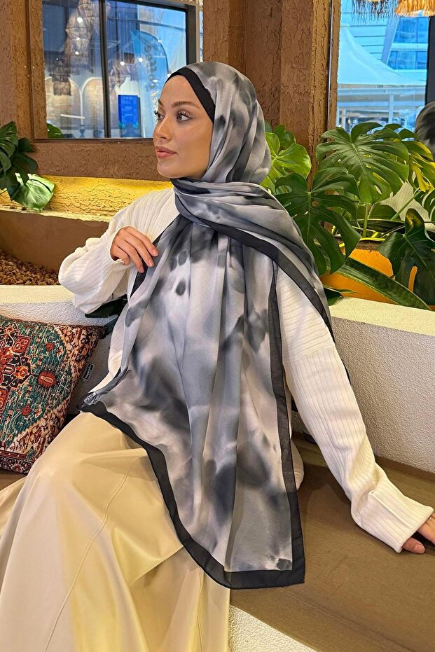 نمط الباتيك شال ناعم أسود - 4