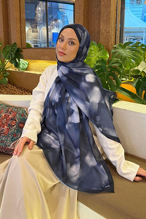 Batik Pattern Soft Shawl Navy Blue - 1