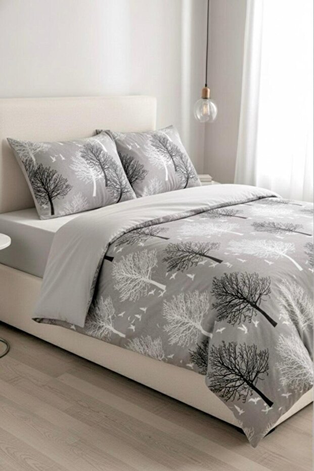 Life Double Sided Gray Tree 200x220 Double Duvet Cover Set Pairfgriağçset (No sheet)