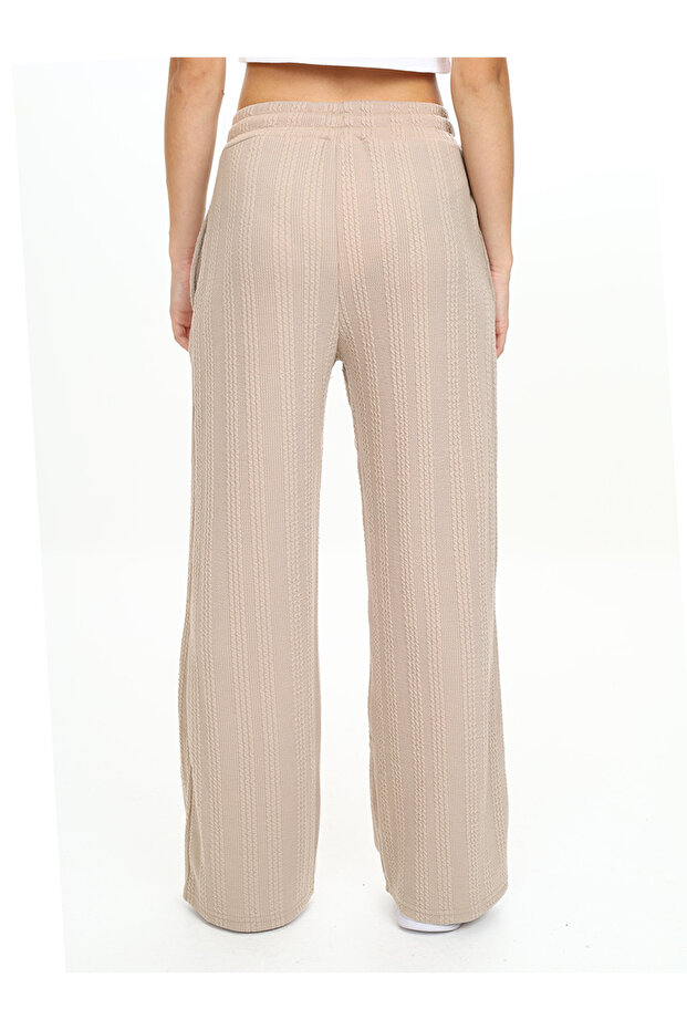 Kız Çocuk Geniş Paça Bej Basic Eşofman Altı - 2