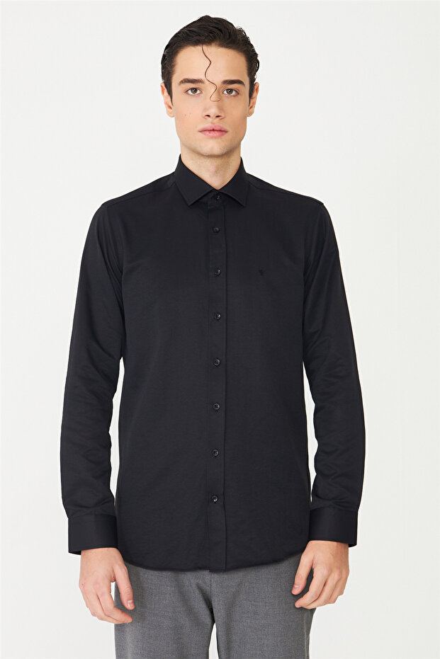 Elvas G186-2 Normal Fit Plain Shirt Black