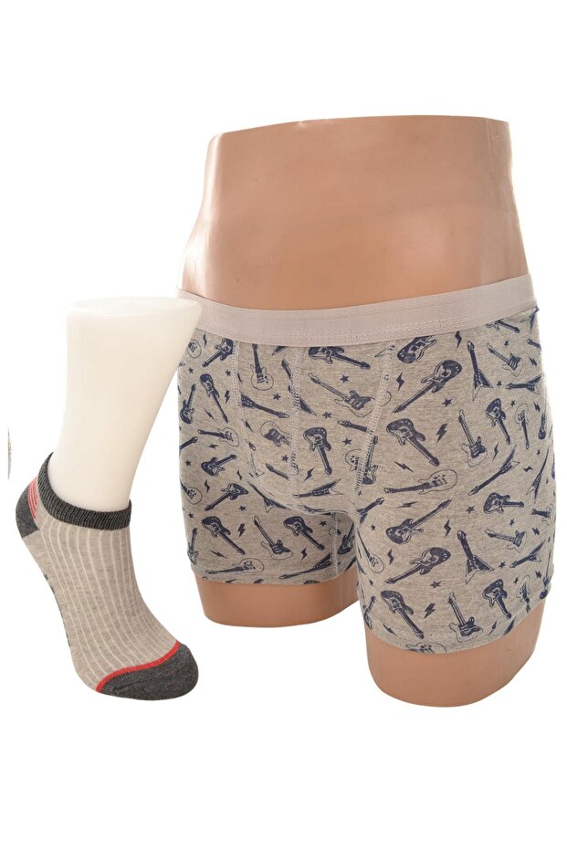 Boy's Combed Boxer Cotton Socks Combination Set - 1