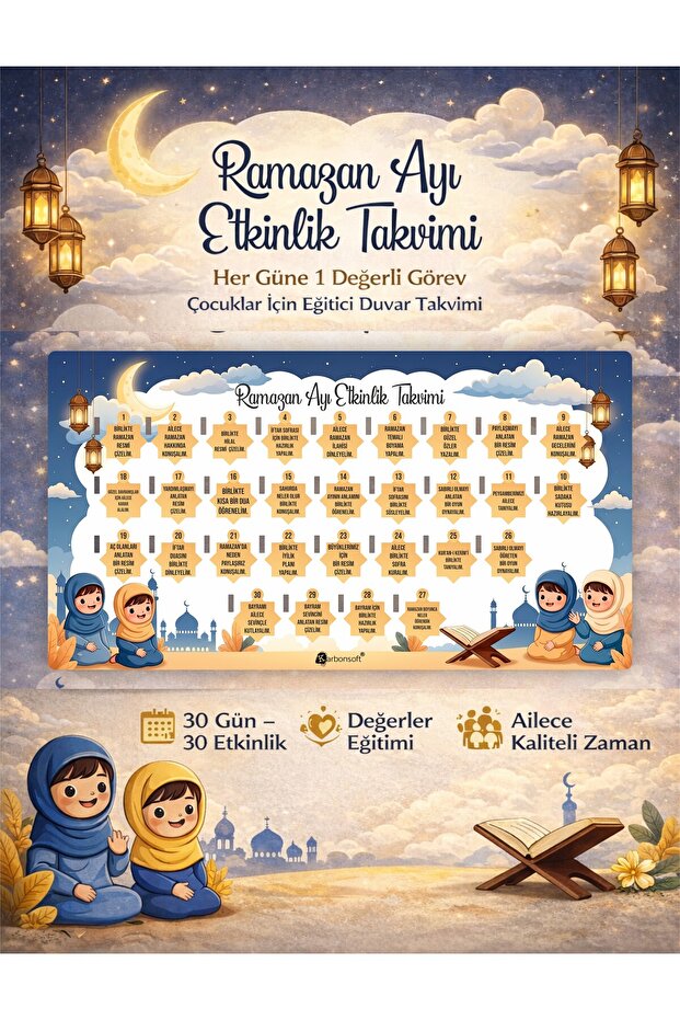 Ramadan Month Activity Calendar – 1 Meaningful Task for Each Day | Educational Wall Calendar for Children