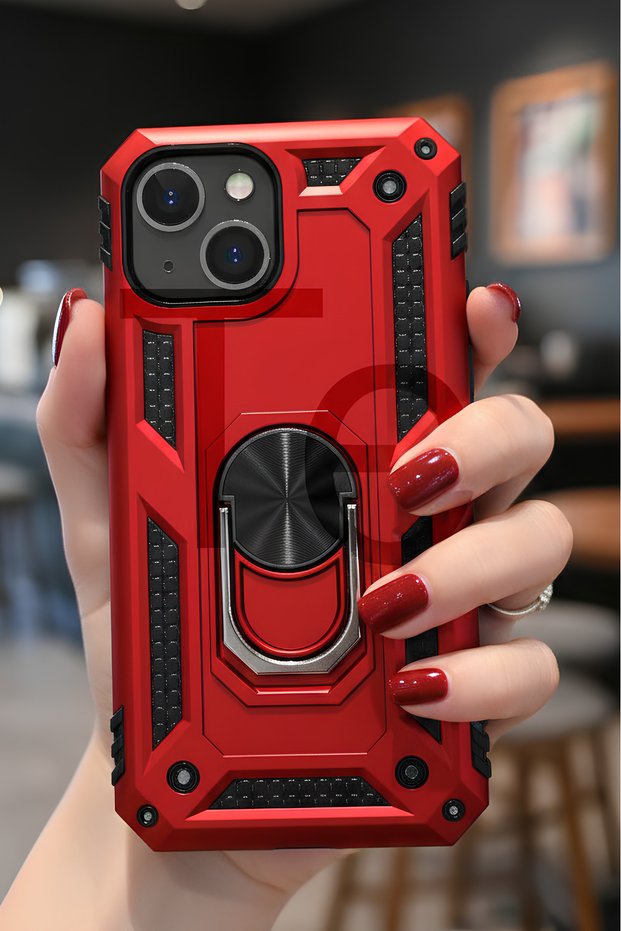 Apple iPhone 13 Case Magnetic Tpu Tank Cover with Ring Stand