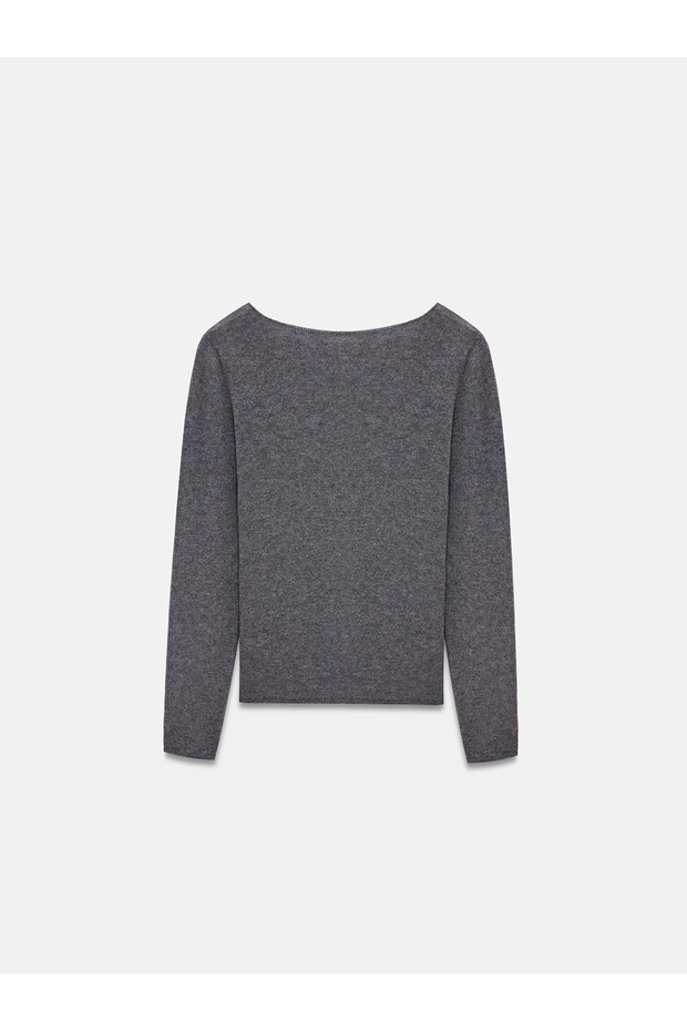 100 % Kaschmir-Pullover mit U-Boot-Ausschnitt, geräuchert, M. - 6