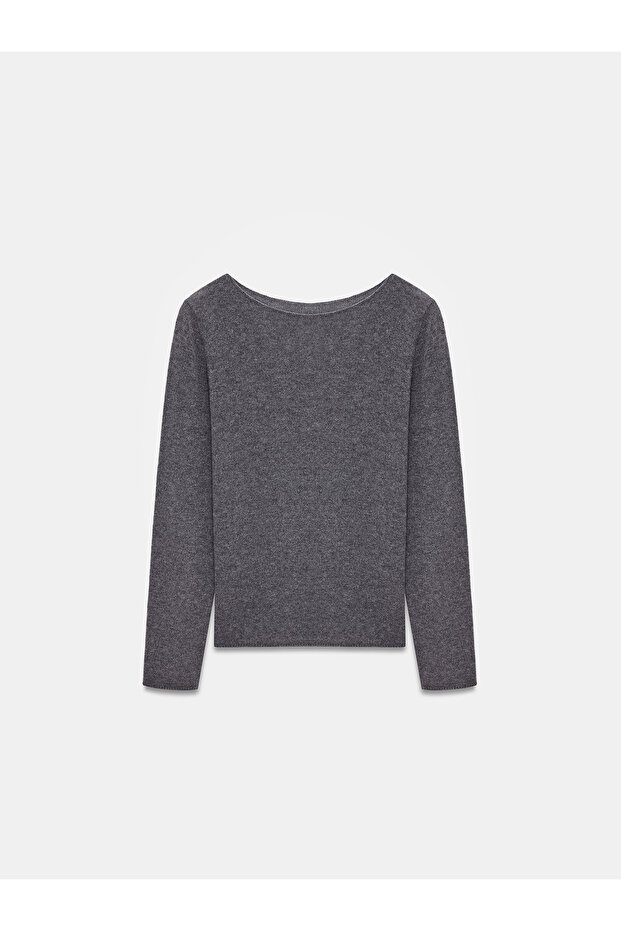 100 % Kaschmir-Pullover mit U-Boot-Ausschnitt, geräuchert, M. - 5