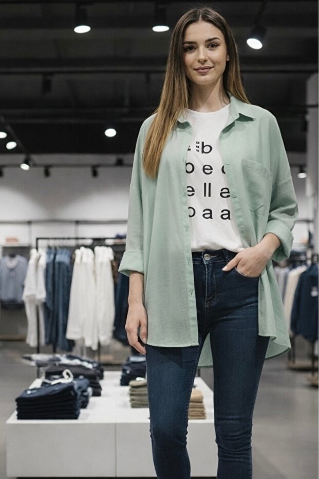 100% Linen Shirt. Oversized, Loose Fit. Caglayeşi̇li̇