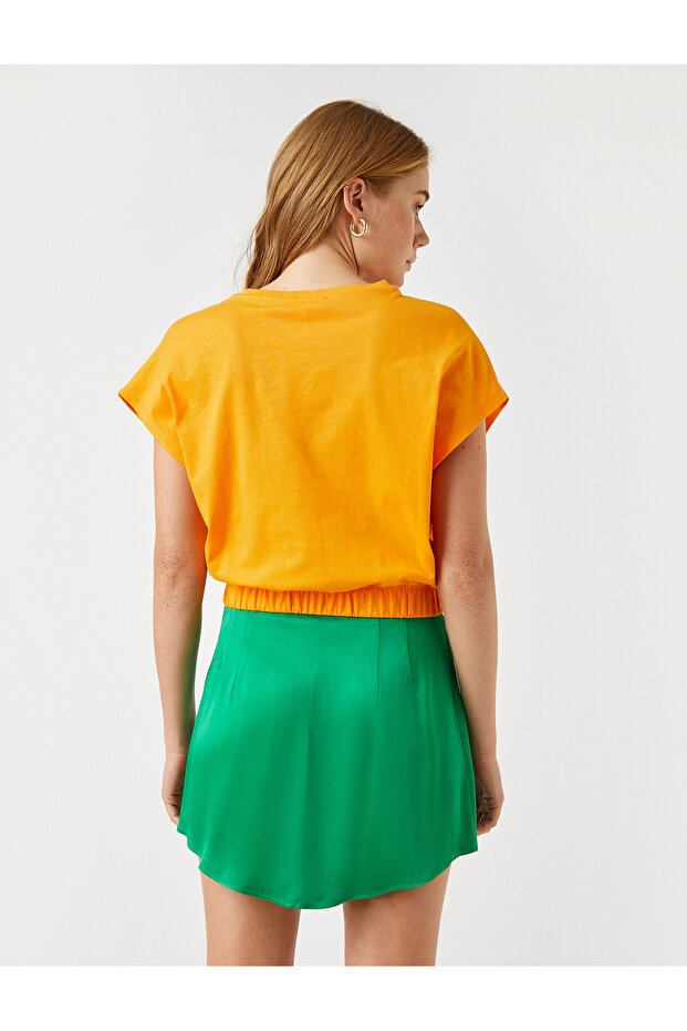 Beli Lastikli Pamuklu Crop Basic Tişört - 4