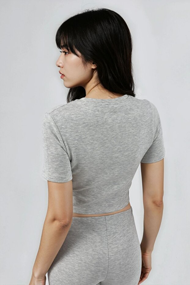 BUSEM Bisiklet Yaka Esnek Örme Crop Top - 3